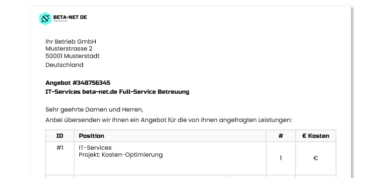 Angebot IT Service Kosten Schwerte beta-net.de